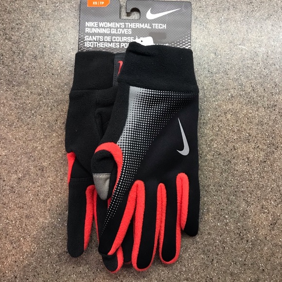 🆕 NIKE Women's Thermal Tech Running Gloves (X-Small, Black/Challenge Red) - Picture 2 of 4